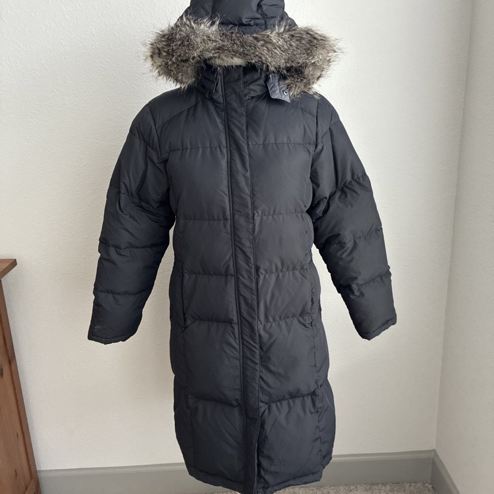 Garnet Hill Womens Down Hooded Parka Puffer Jacket Black Size 6 Mid Length Coat